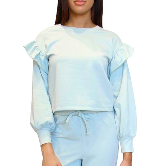 Mint Green Ruffled Sleeve Sweatshirt - Picture 2 of 3